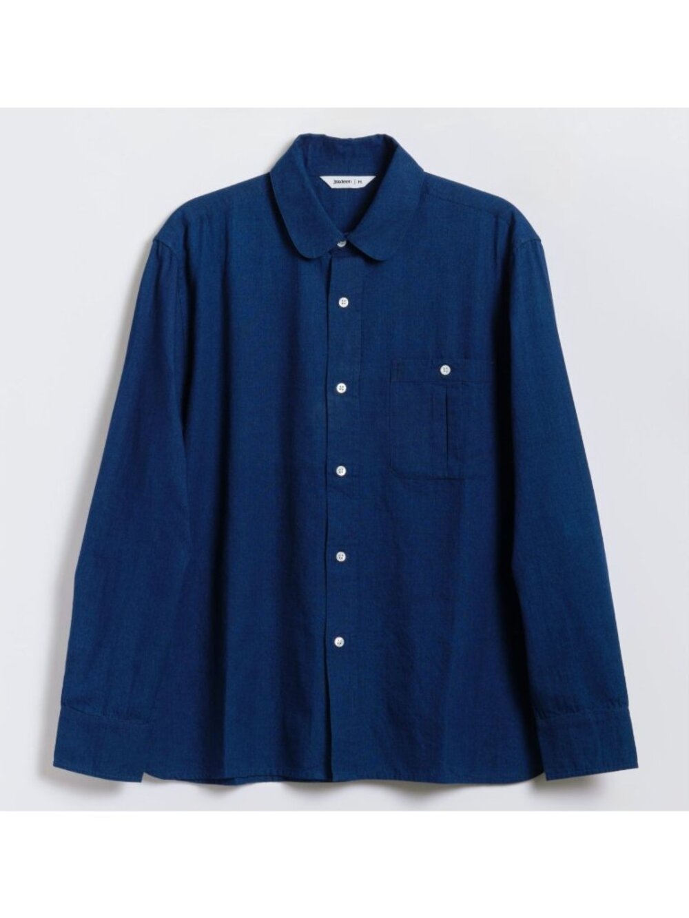 3Sixteen Club Collar Long Sleeve Blue Shirt in Indigo Selvedge L
